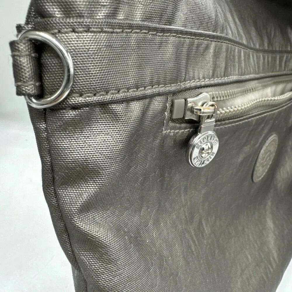 Kipling Kallie Metallic Silver Artisanal Embossed Crossbody Bag Canvas Strap